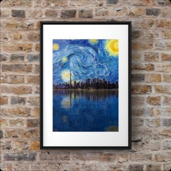 NEW original art Van Gogh Starry Night Remix Toronto skyline  artwork - Picture 2 of 2